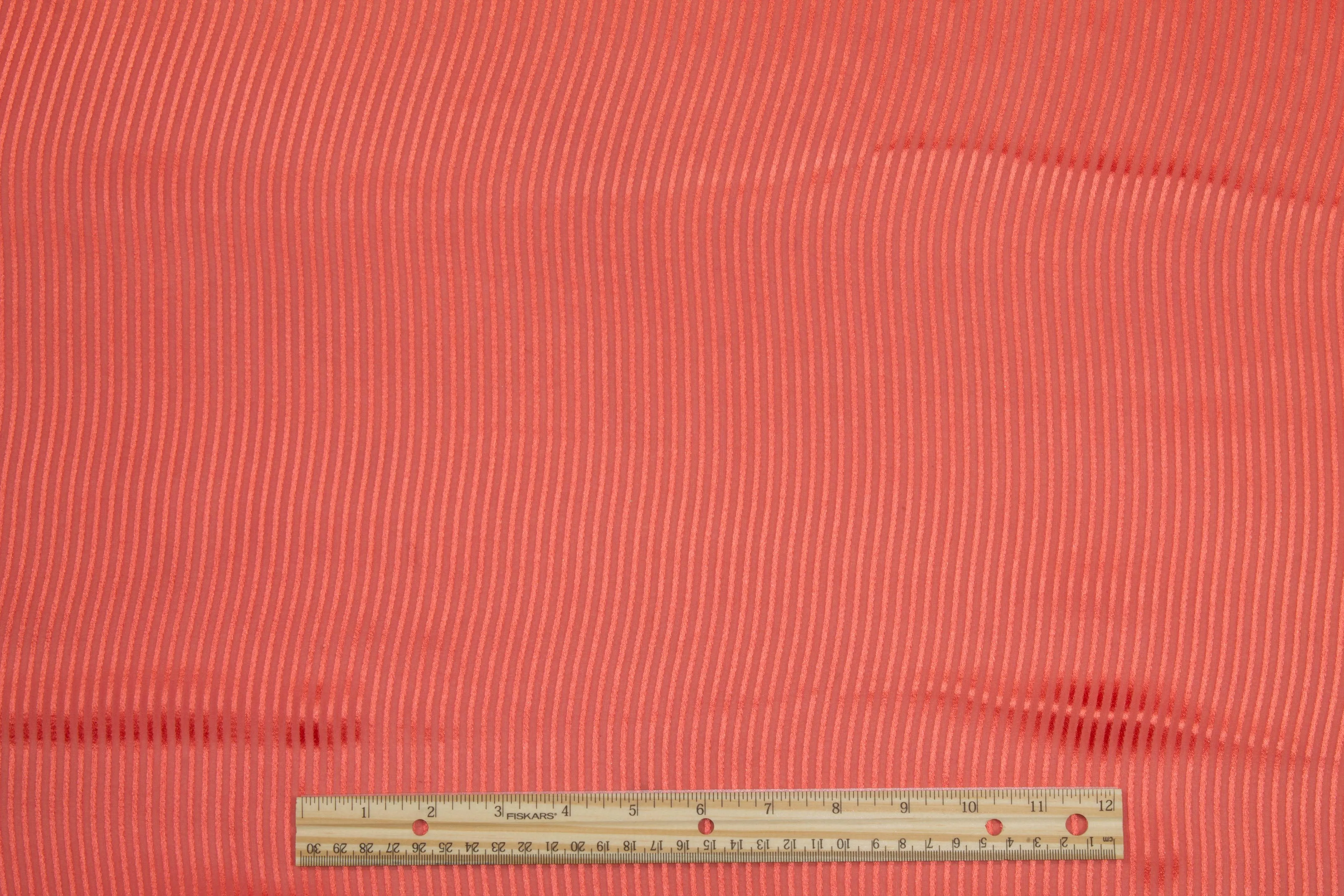 Coral Pink Striped Italian Silk Chiffon Burnout