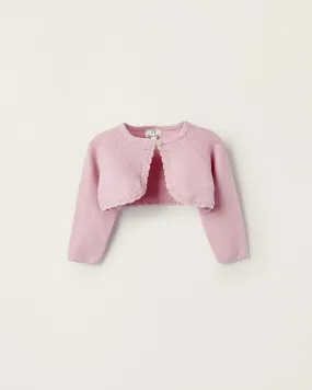 Cotton Bolero Jacket for Newborn Girls, Pink