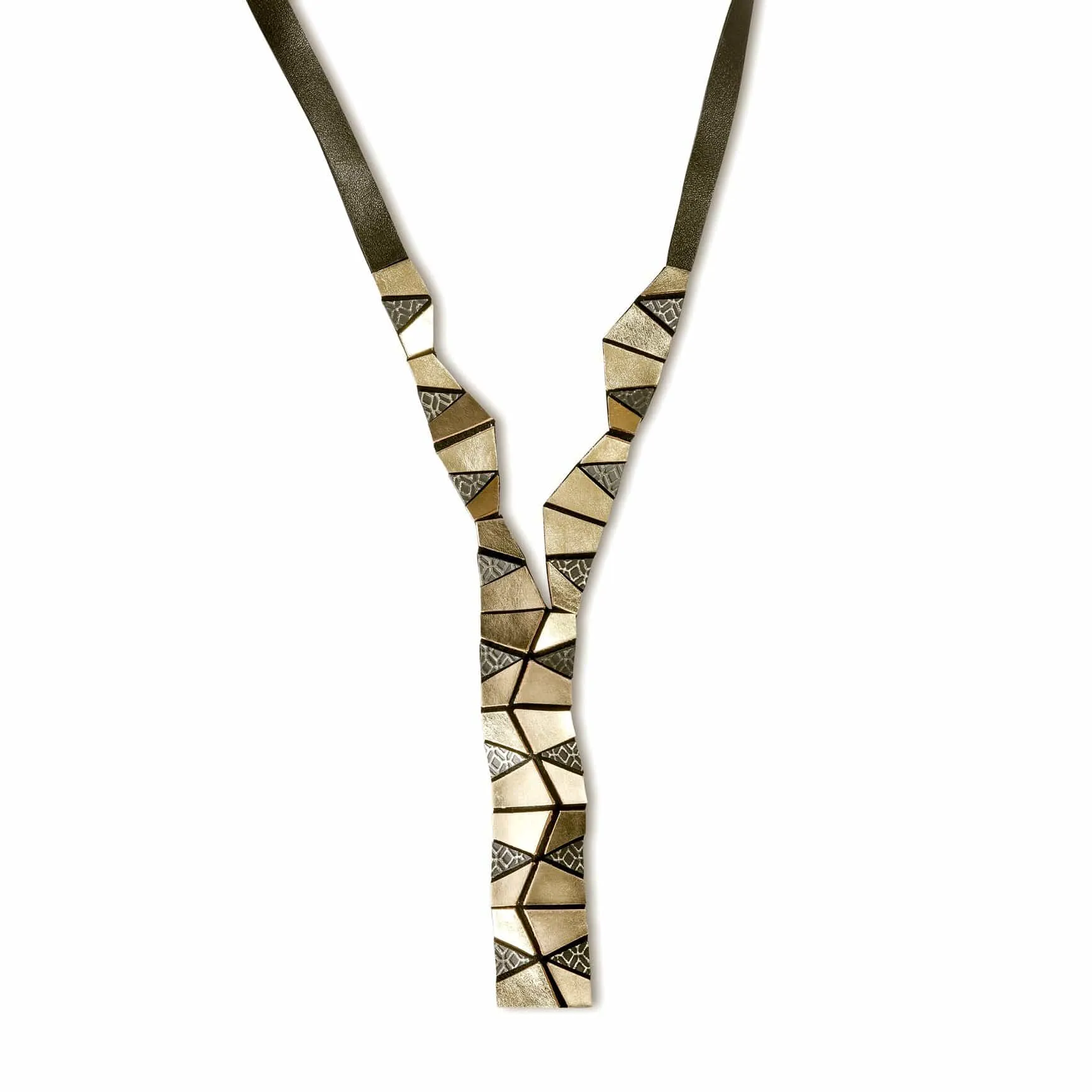 Crazygami silver geometric leather necklace