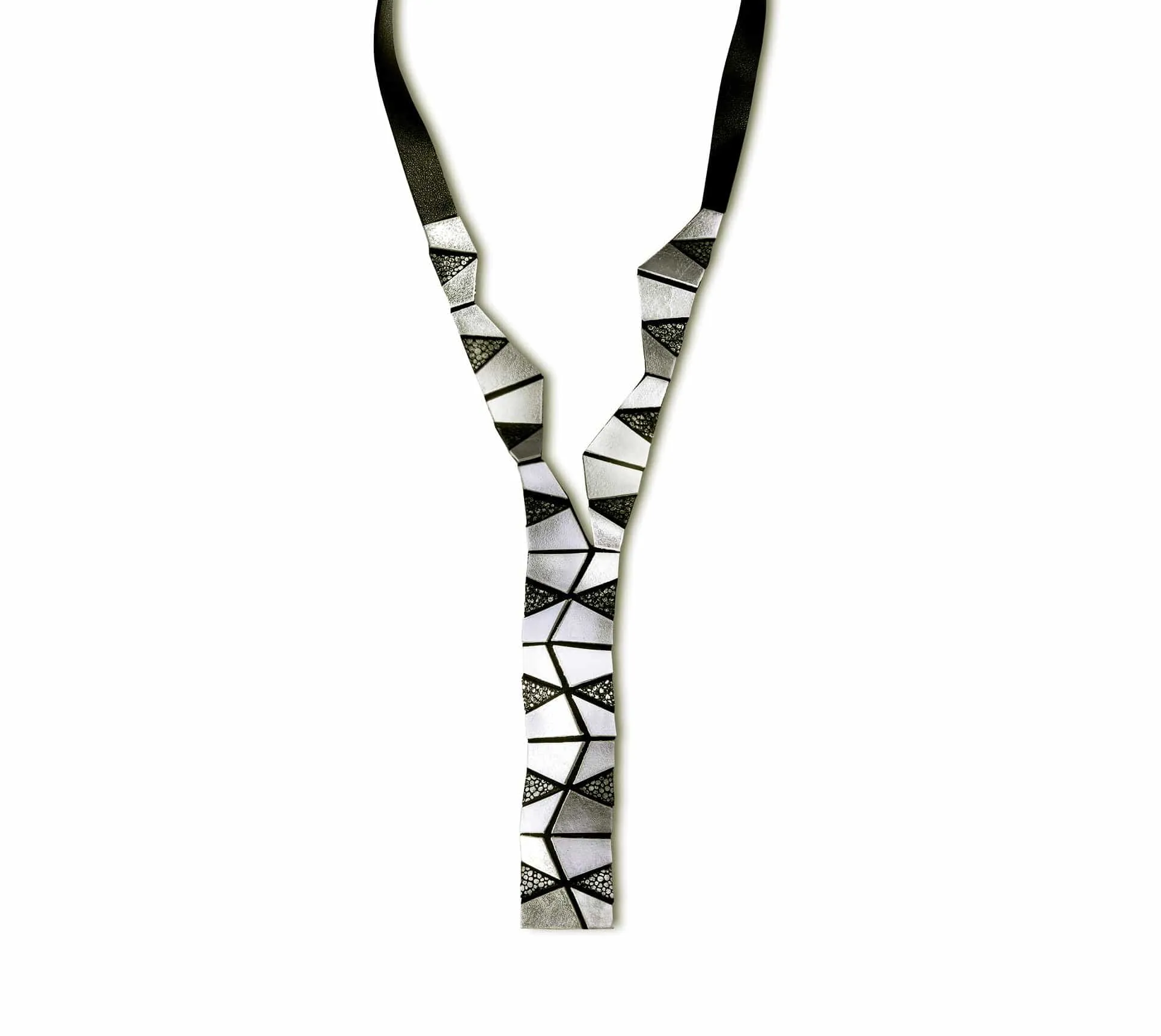 Crazygami silver geometric leather necklace