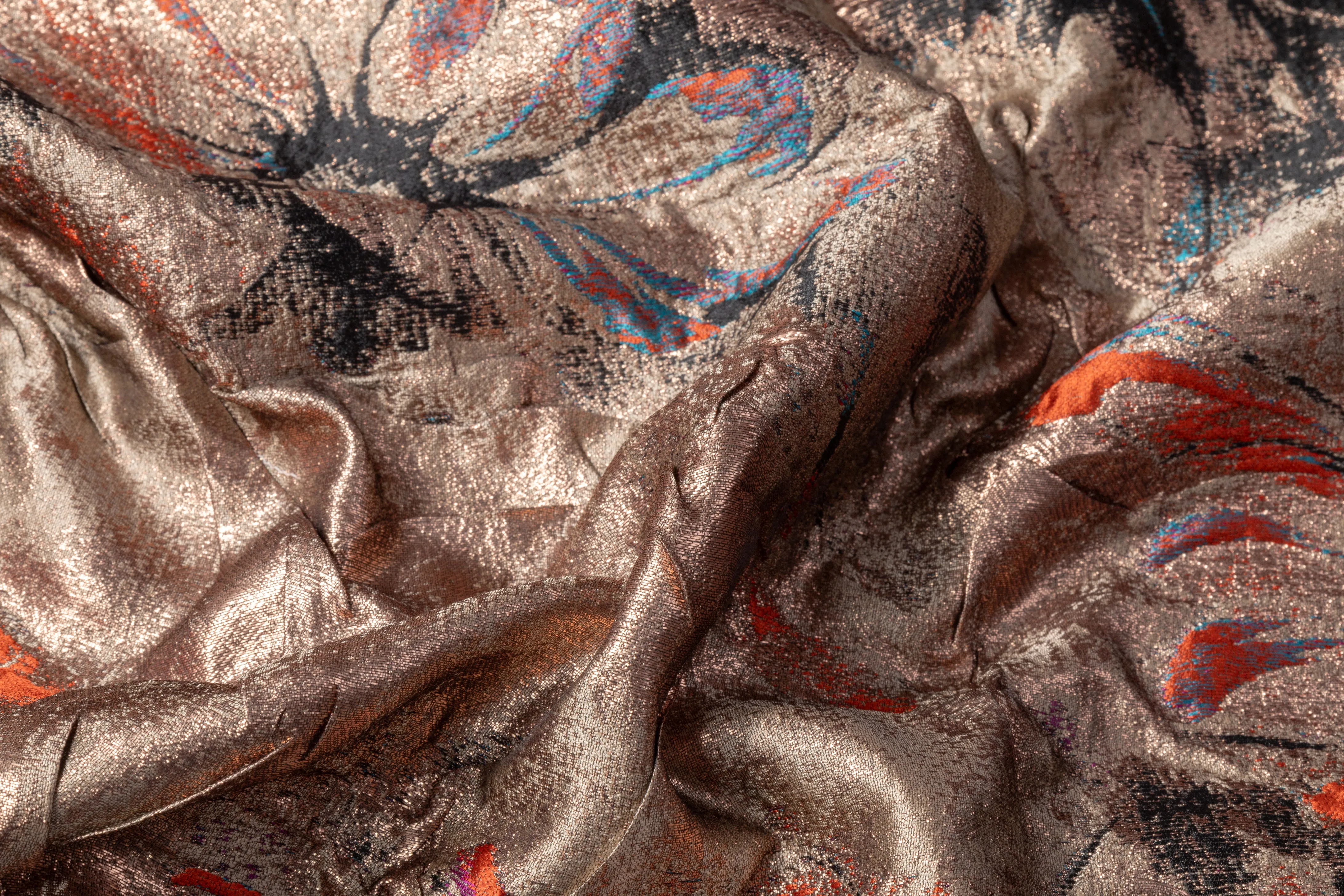 Crushed Metallic Silk Blend Italian Brocade - Brown / Multicolor