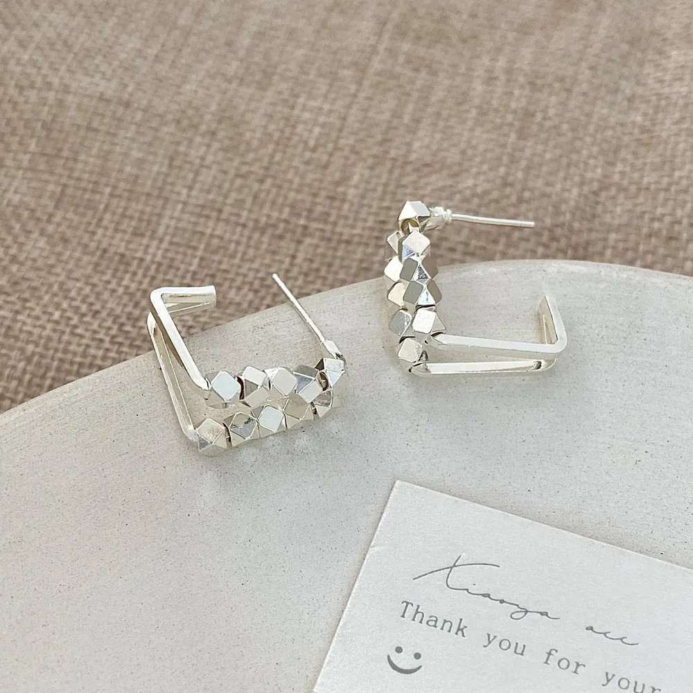 Cube Geometric Silver Pin Earrings JLT12728