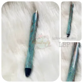 Custom Handmade Hydrodipped Teal Gold Pen