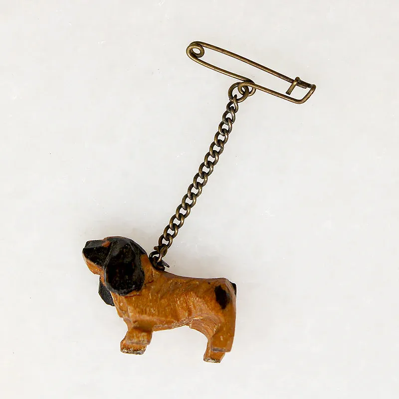 Cute Wooden Spaniel Mascot on Pin