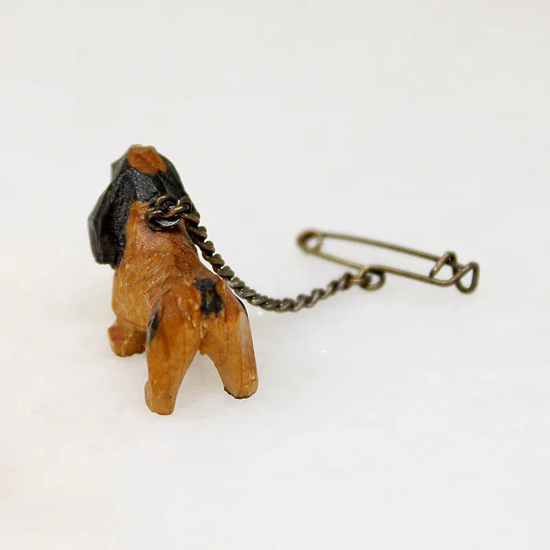 Cute Wooden Spaniel Mascot on Pin