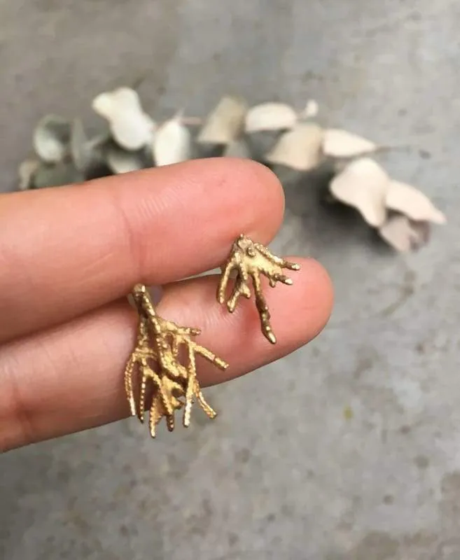 Cypress Branch Earrings in Brass