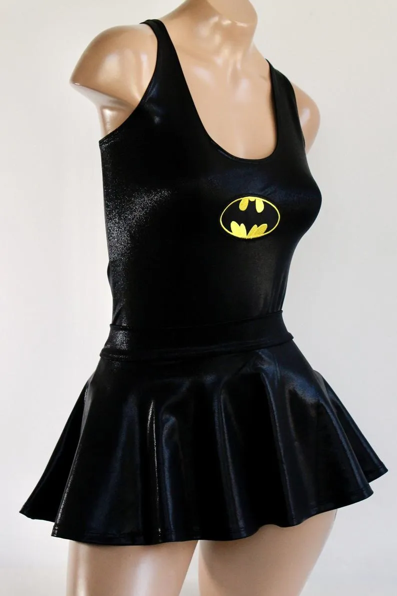 Dark Bat Hero Costume Set w Bodysuit and Mini Skirt