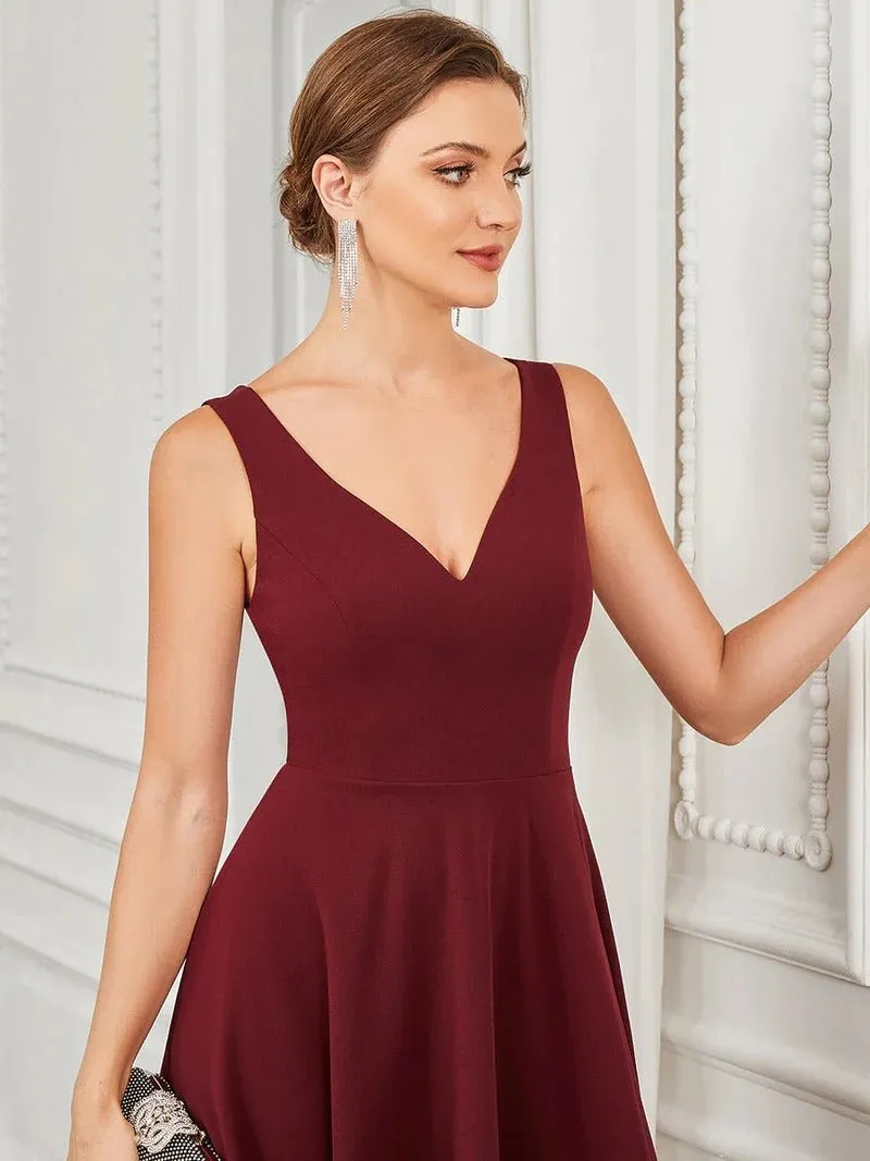 Deep V Neck Sleeveless Evening Dresses with Asymmetrical Hem