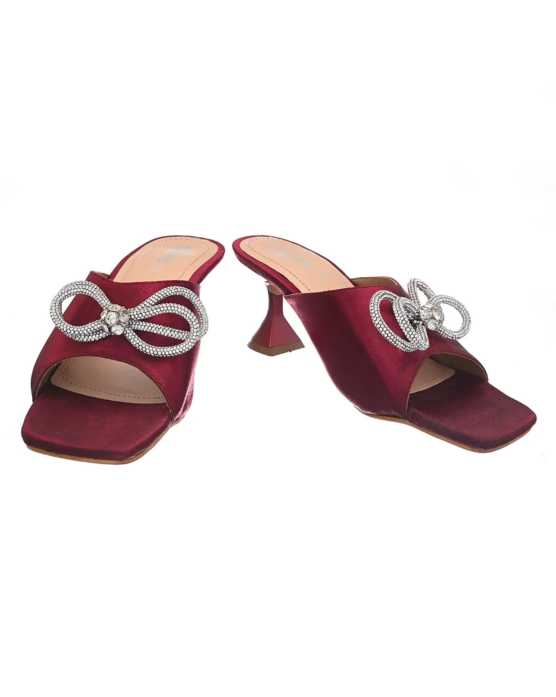 Designer Wine Colored satin heels for Women