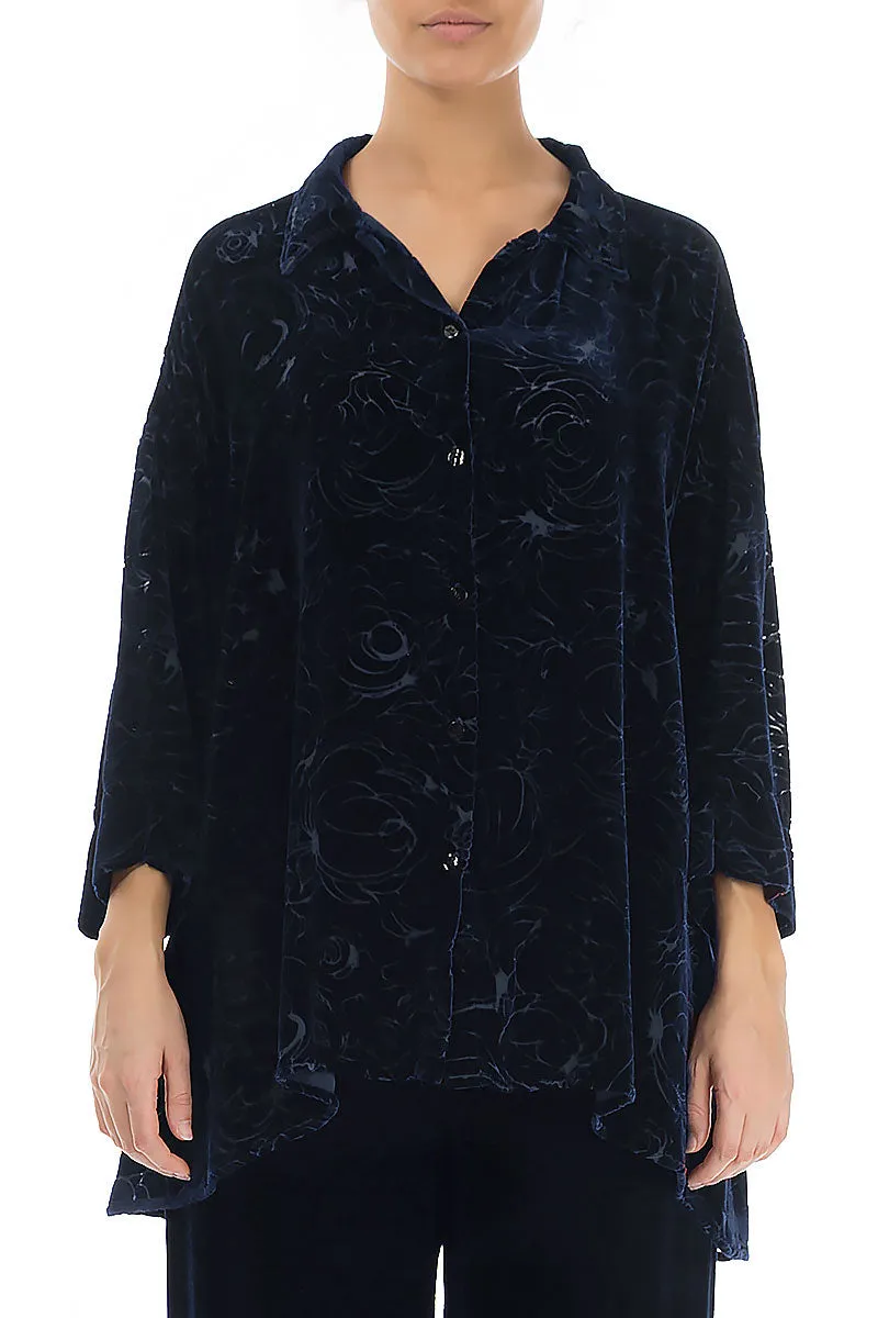 Devoré Roses Navy Silk Velvet Shirt