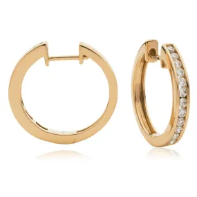 DIAMOND CHANNEL SETTING HOOP EARRINGS IN 18K ROSE GOLD