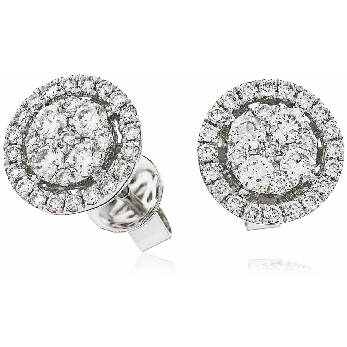 DIAMOND CLUSTER AND HALO STUD EARRINGS