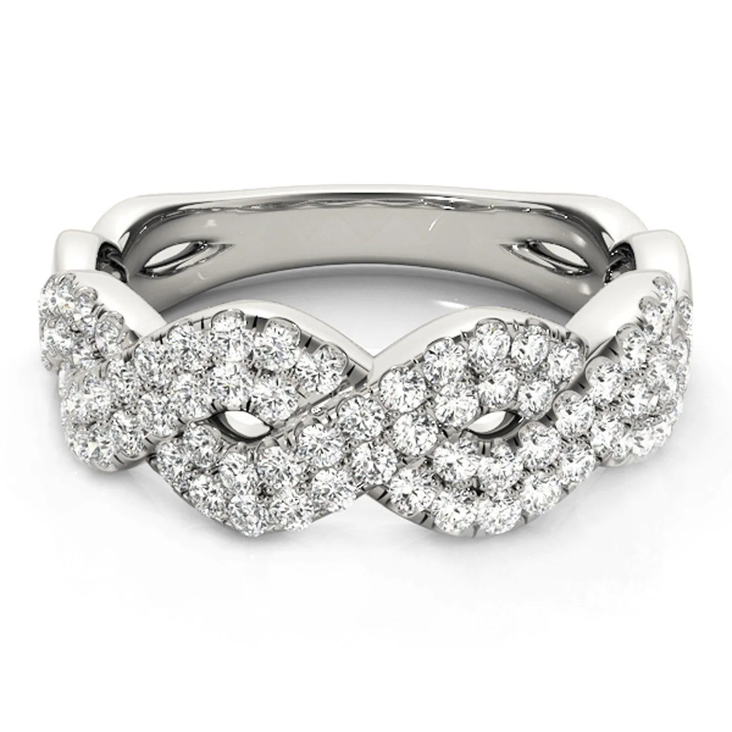 Diamond Studded Interlocking Waves Ring in 14k White Gold