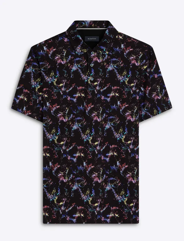 Digital Print Polo Shirt, Black