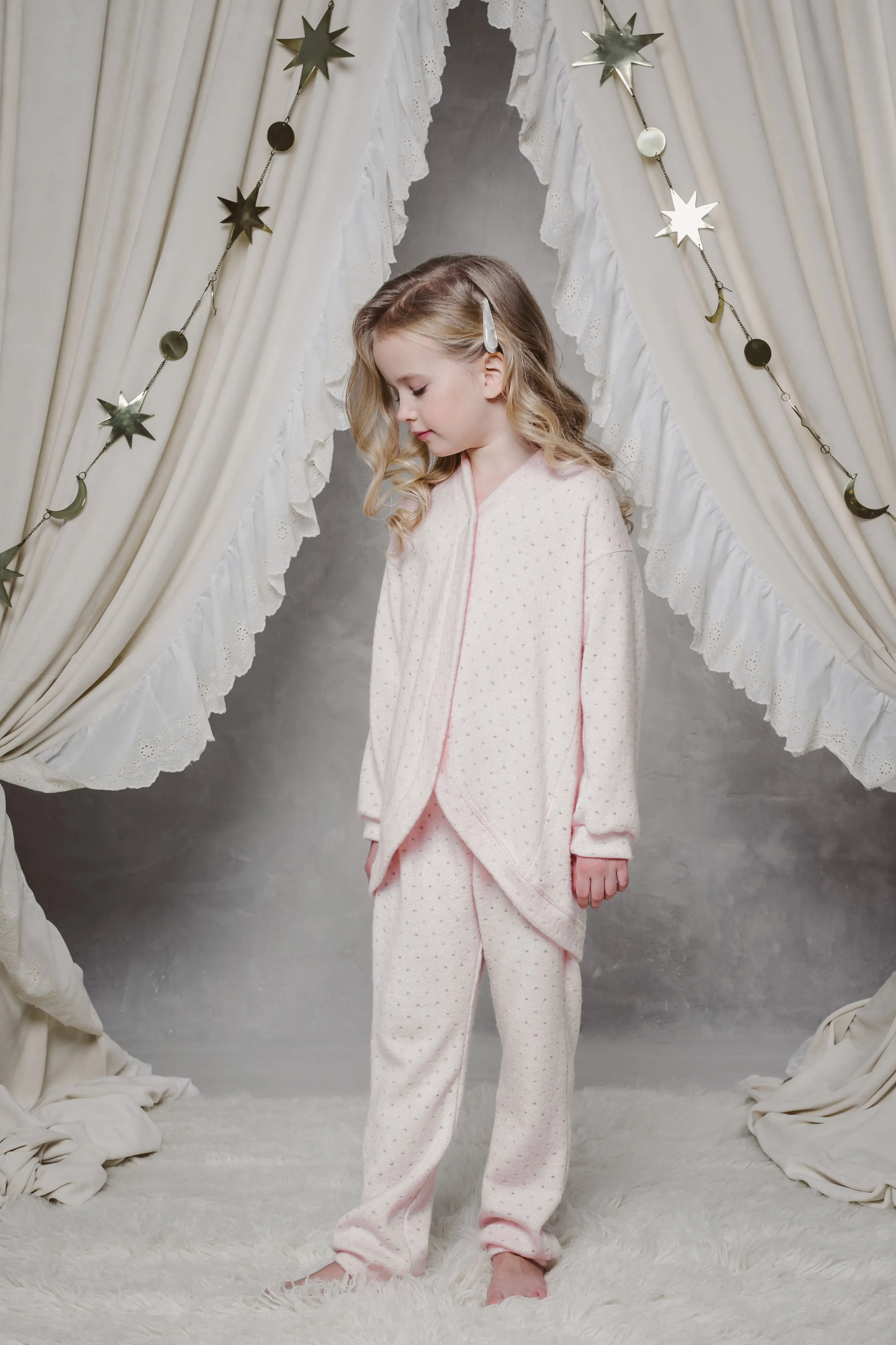 DINA GIRLS' LOUNGEWEAR CARDIGAN IN PINK