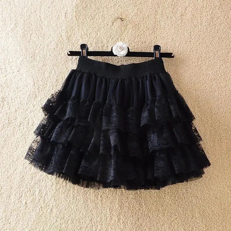 Elastic Gothic Tulle Lace Detail Black Mini Tutu Sexy Mesh Skirt