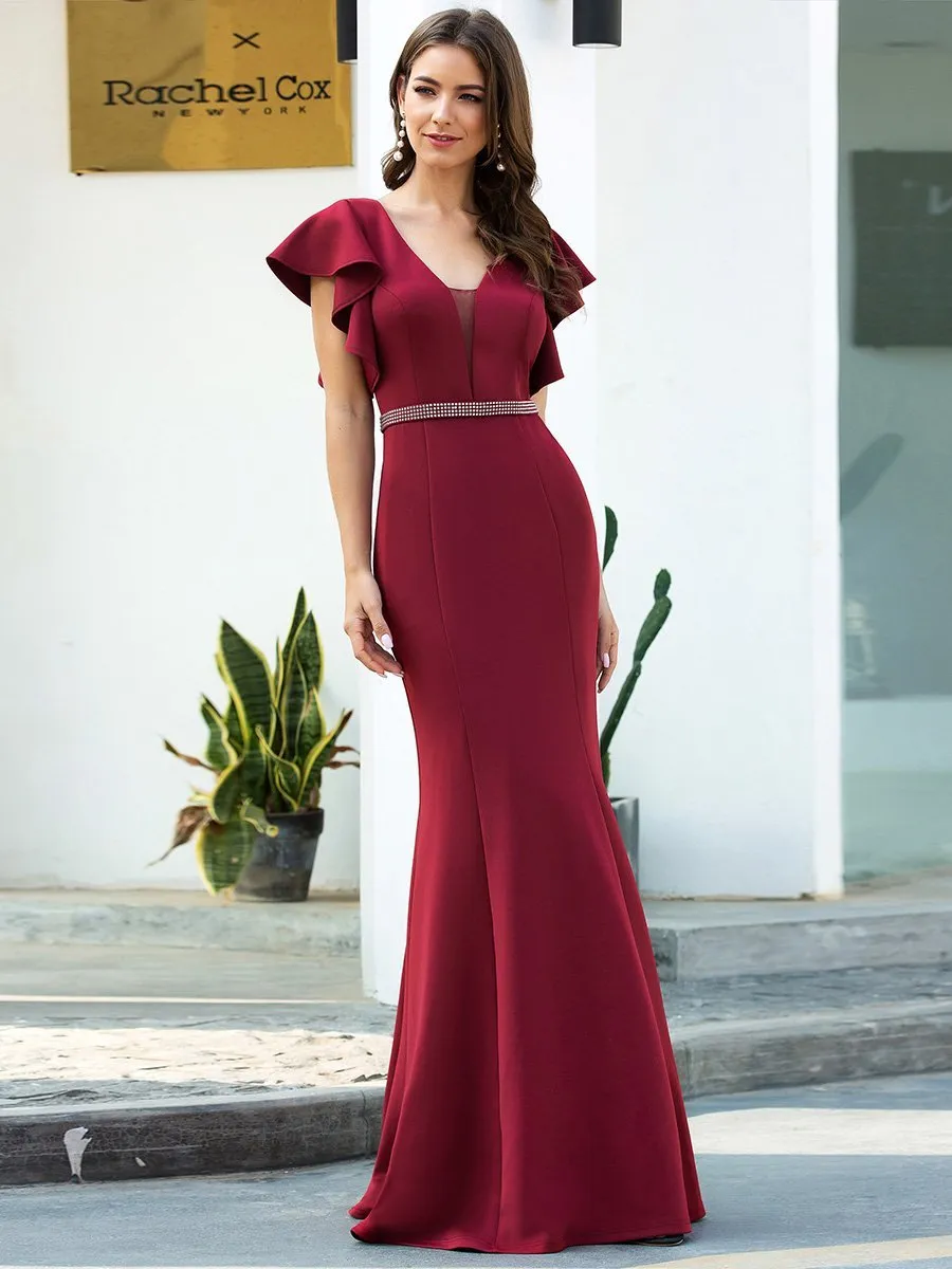 Elegant V-Neck Flutter Sleeves wholesale Mermaid Evening Dress