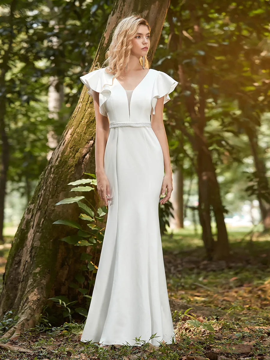 Elegant V-Neck Flutter Sleeves wholesale Mermaid Evening Dress