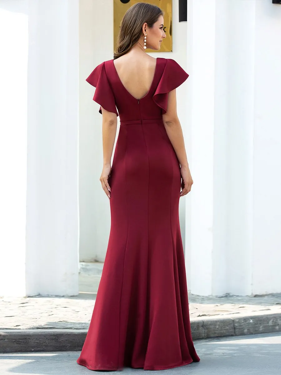 Elegant V-Neck Flutter Sleeves wholesale Mermaid Evening Dress