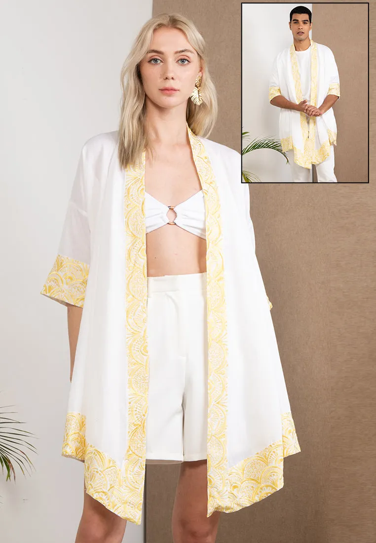 Embroidered Linen Kimono White