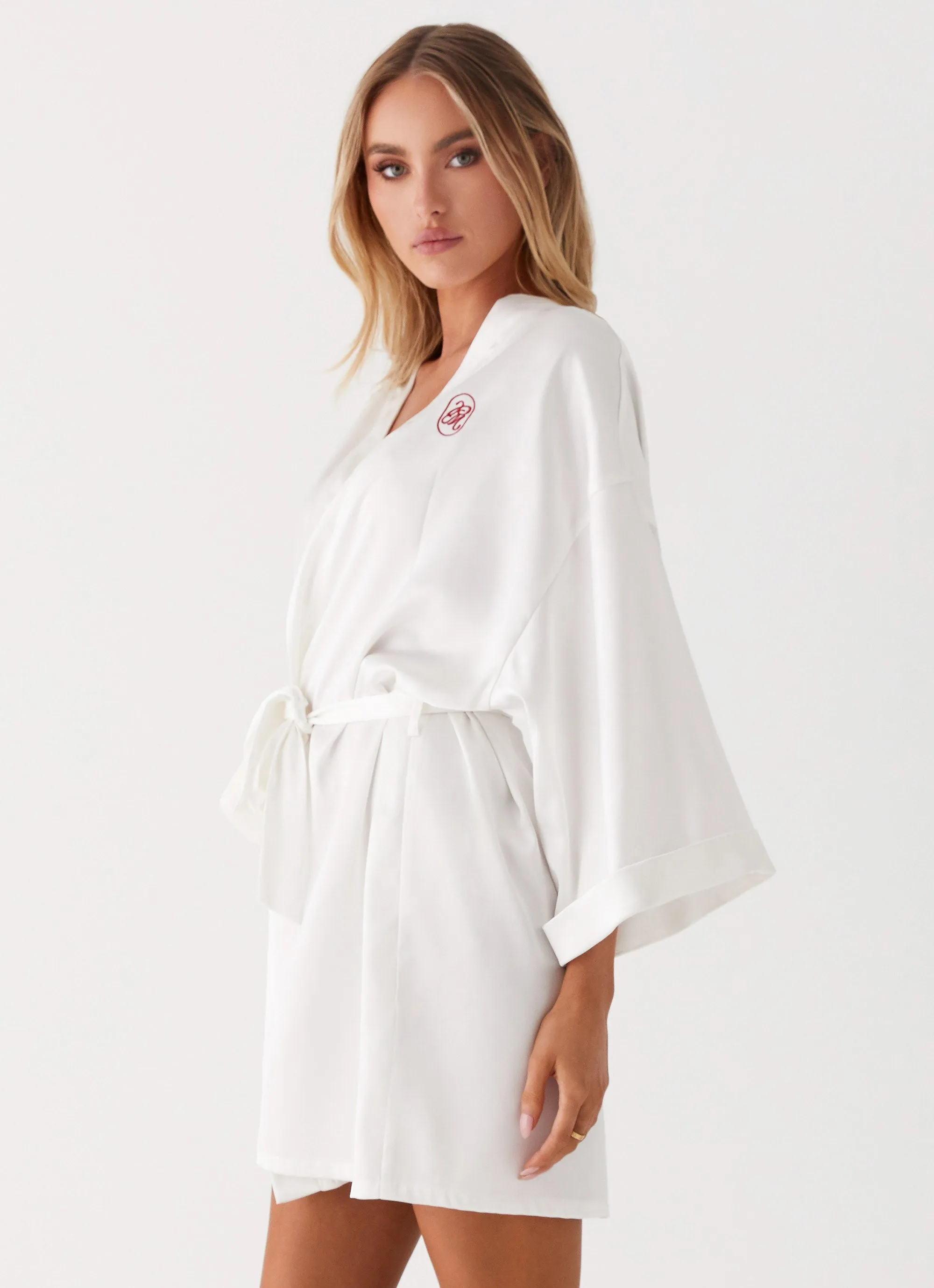 Emmy Satin Robe - White