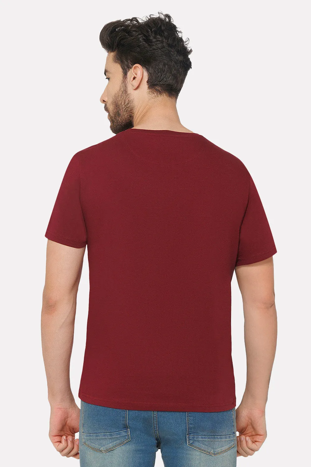 Enhance Men's Printed Crew Neck Casual T-Shirt - Maroon - TS33