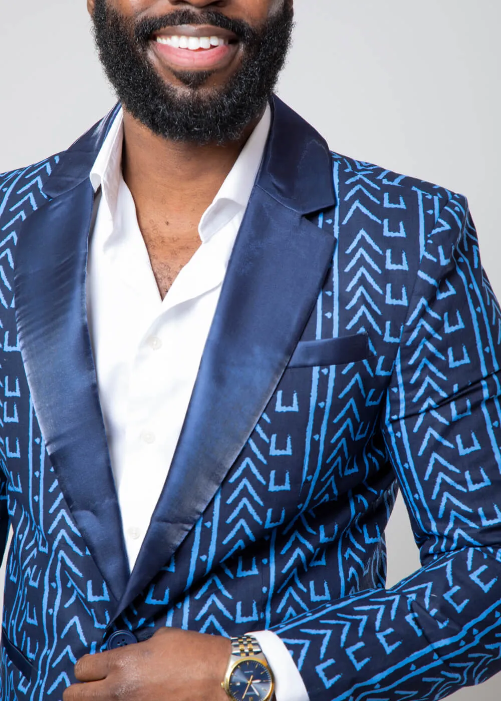 Enofe Men's African Print Blazer (Blue Navy Mudcloth)