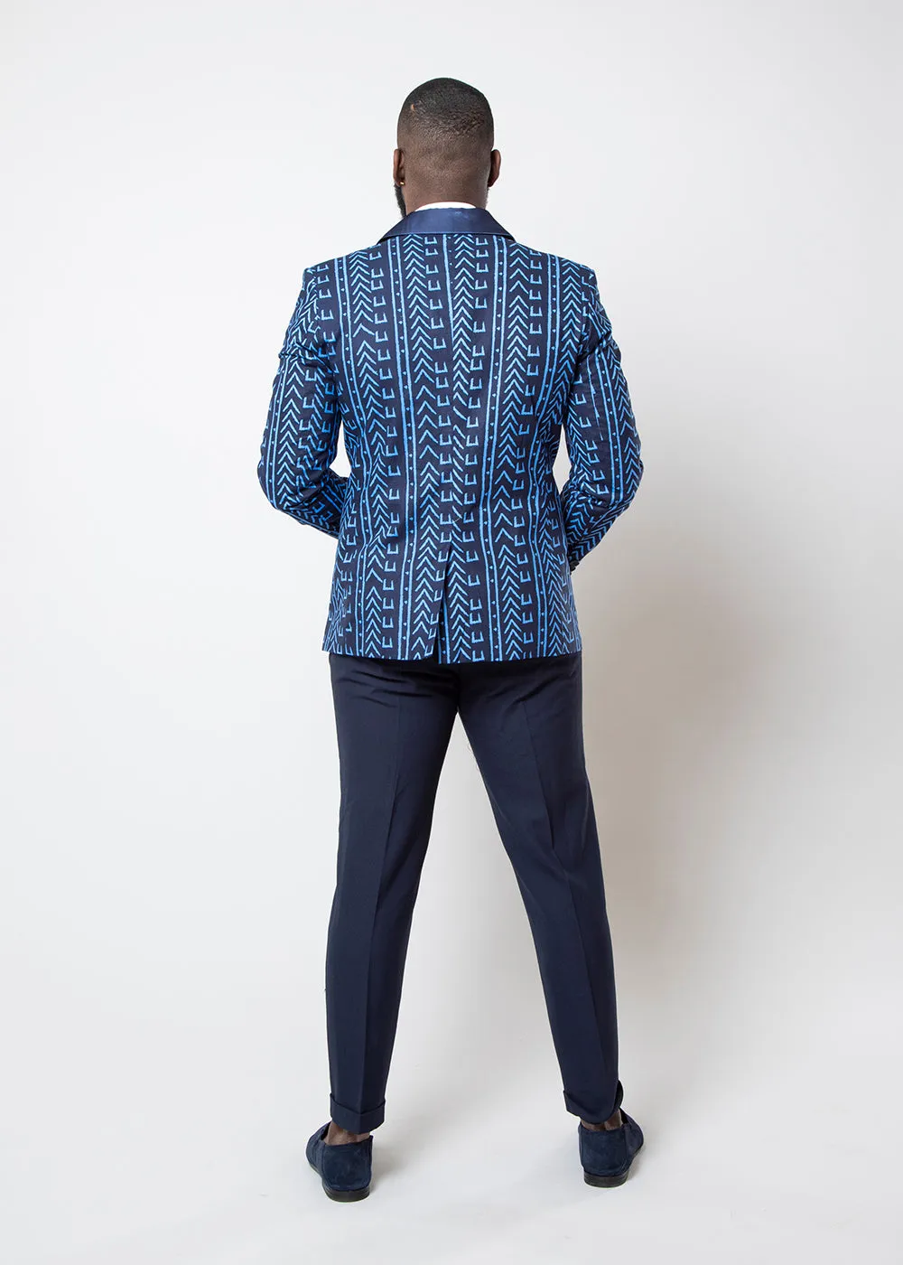 Enofe Men's African Print Blazer (Blue Navy Mudcloth)