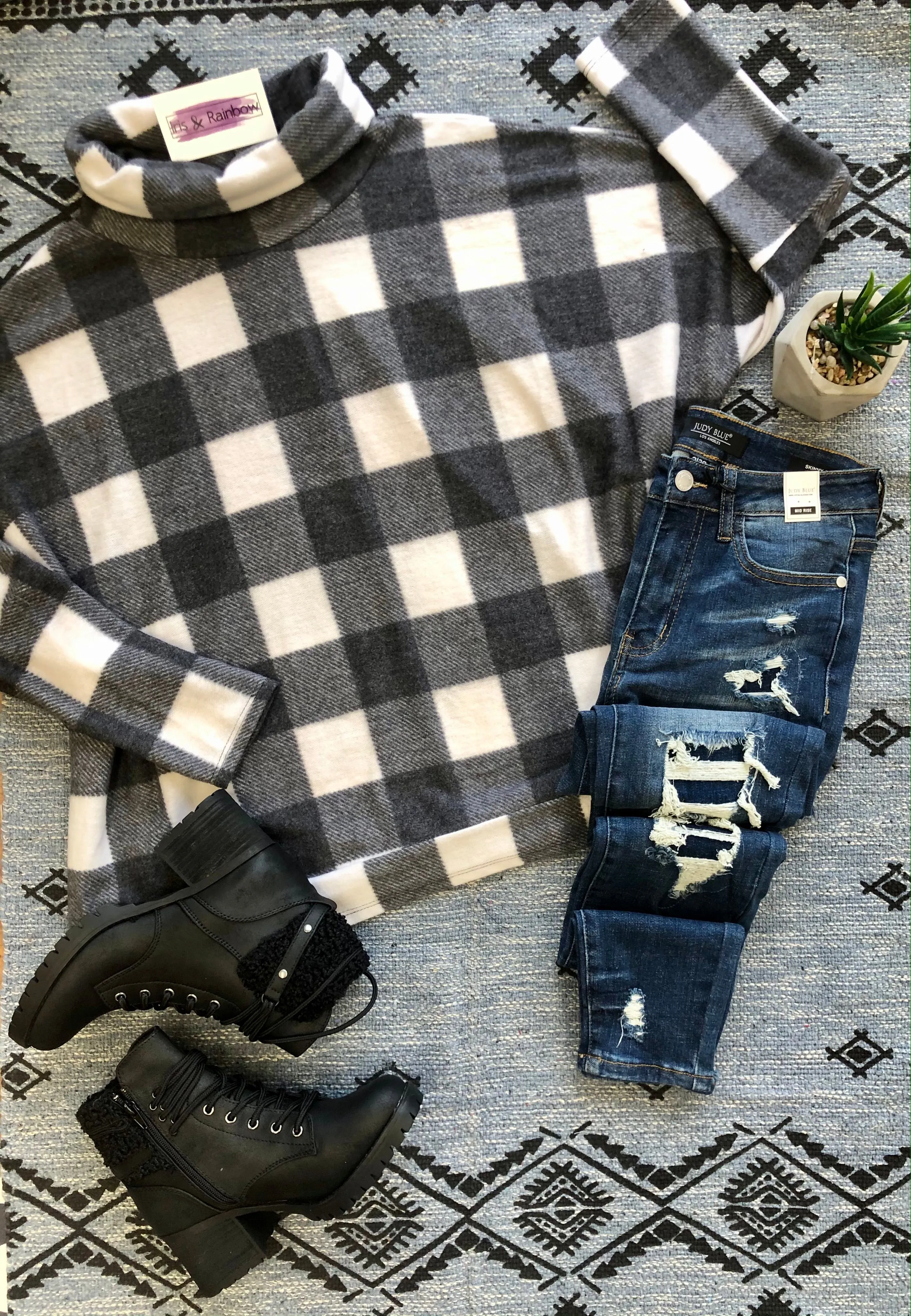 #F71 Outdoorsy Plaid Oversize Tunic