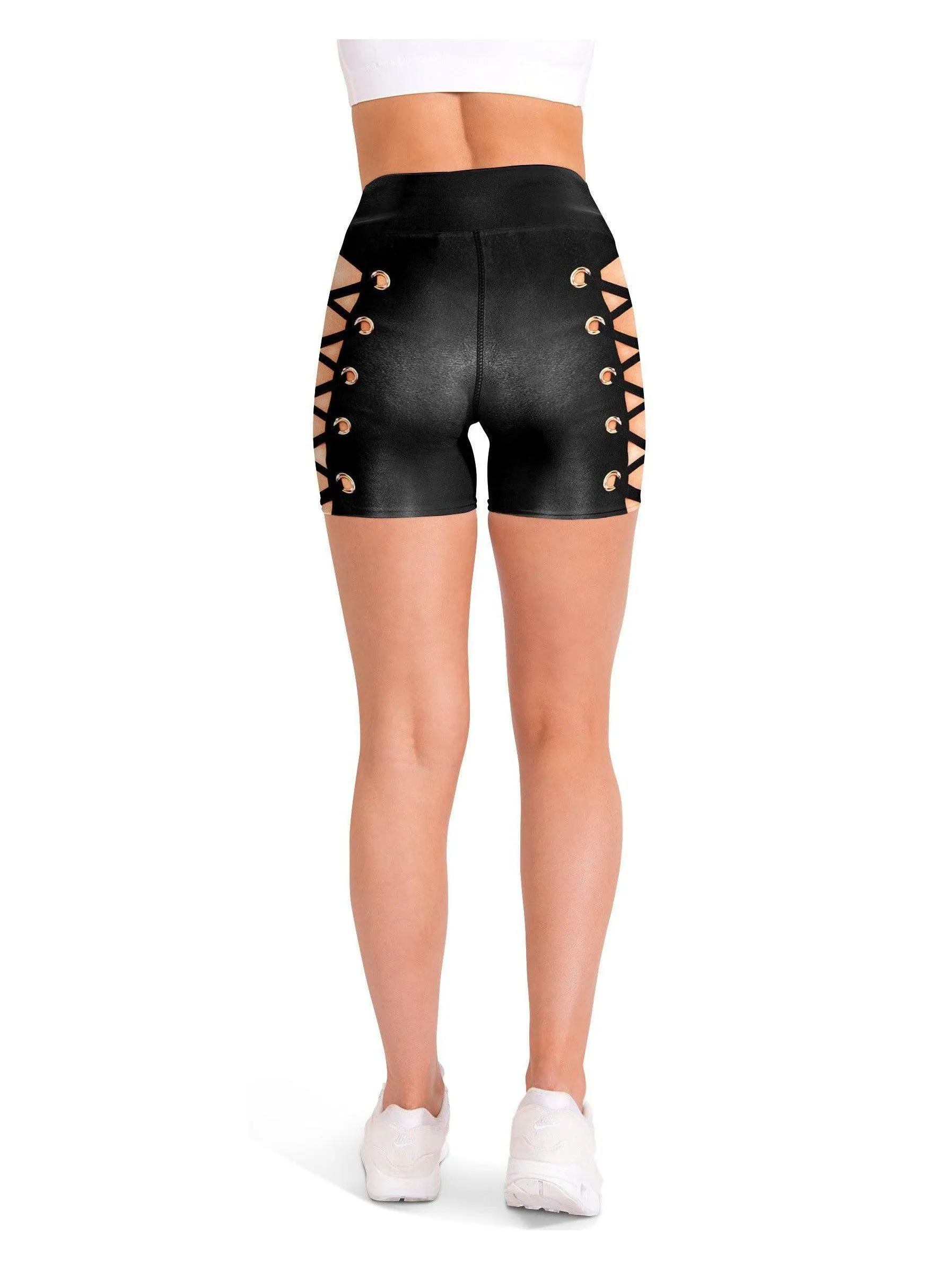 Faux Lace Up Yoga Shorts