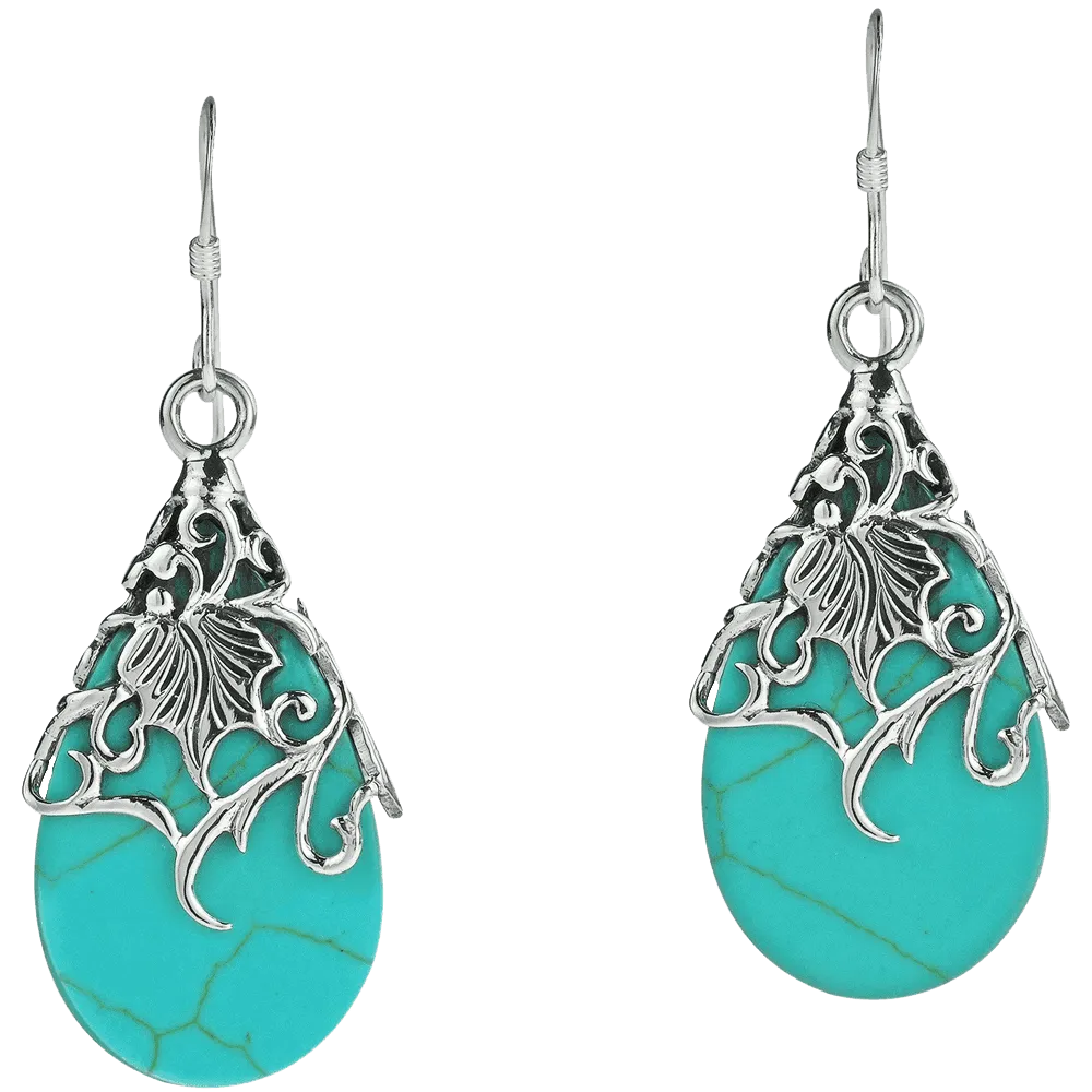 Floral Vine Ornate Teardrop Natural Shell .925 Silver Earrings