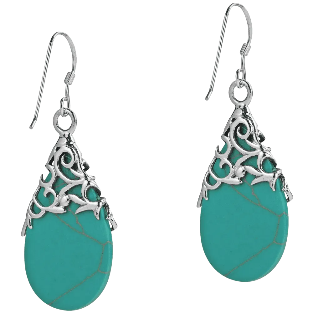 Floral Vine Ornate Teardrop Natural Shell .925 Silver Earrings