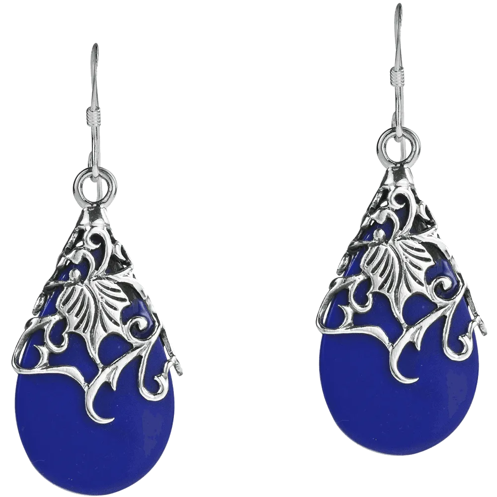 Floral Vine Ornate Teardrop Natural Shell .925 Silver Earrings