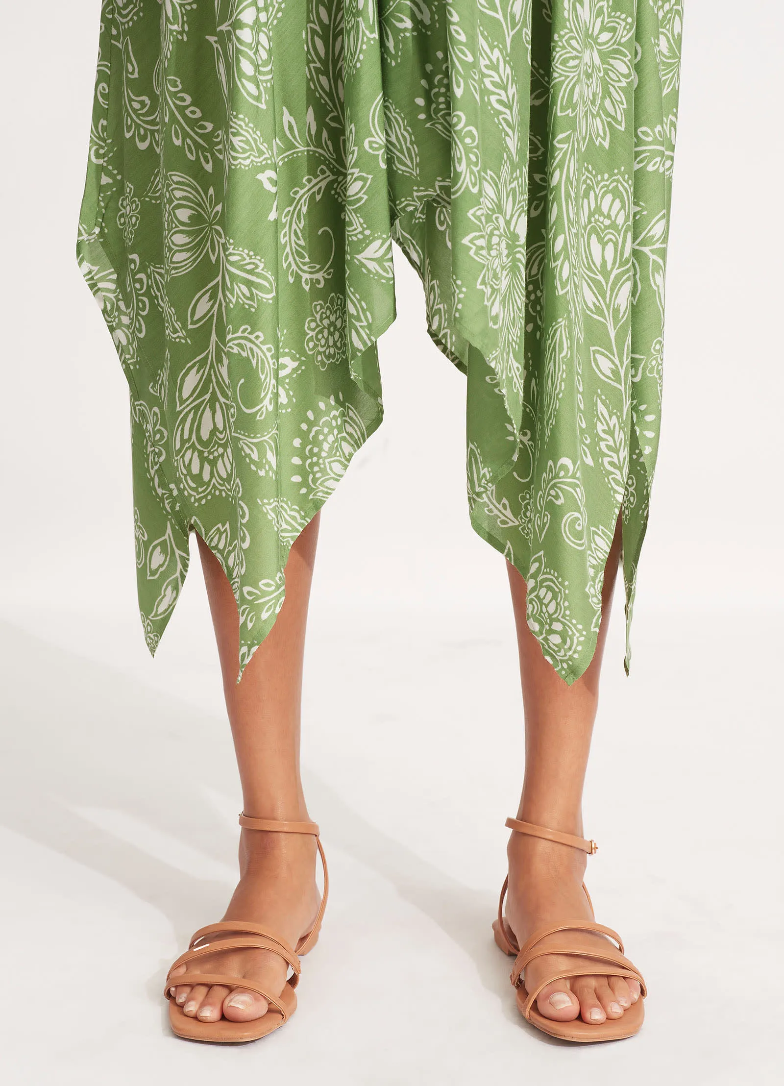 Folklore Scarf Dress  - Green Tea