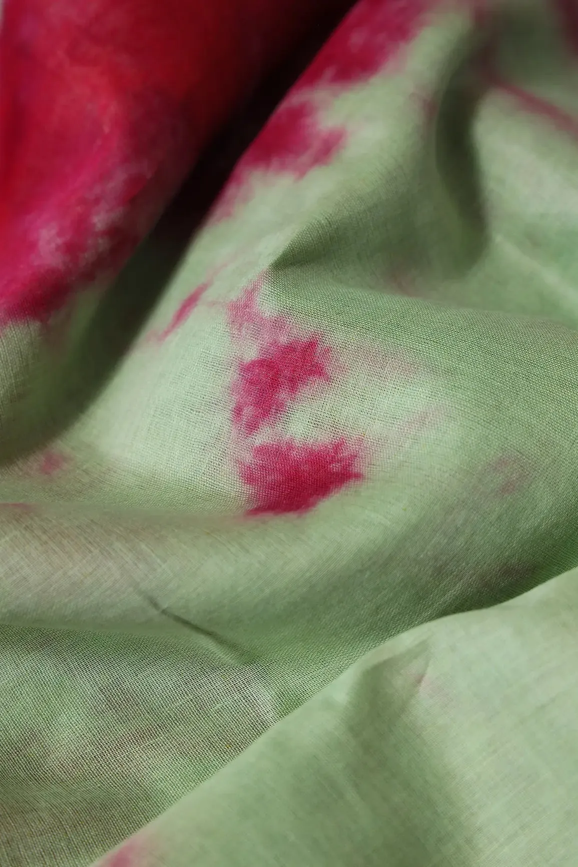 Fuchsia And Olive Tie & Dye Shibori Print On Pure Mul Cotton Fabric