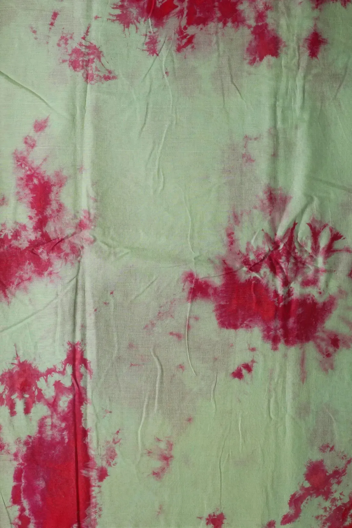 Fuchsia And Olive Tie & Dye Shibori Print On Pure Mul Cotton Fabric