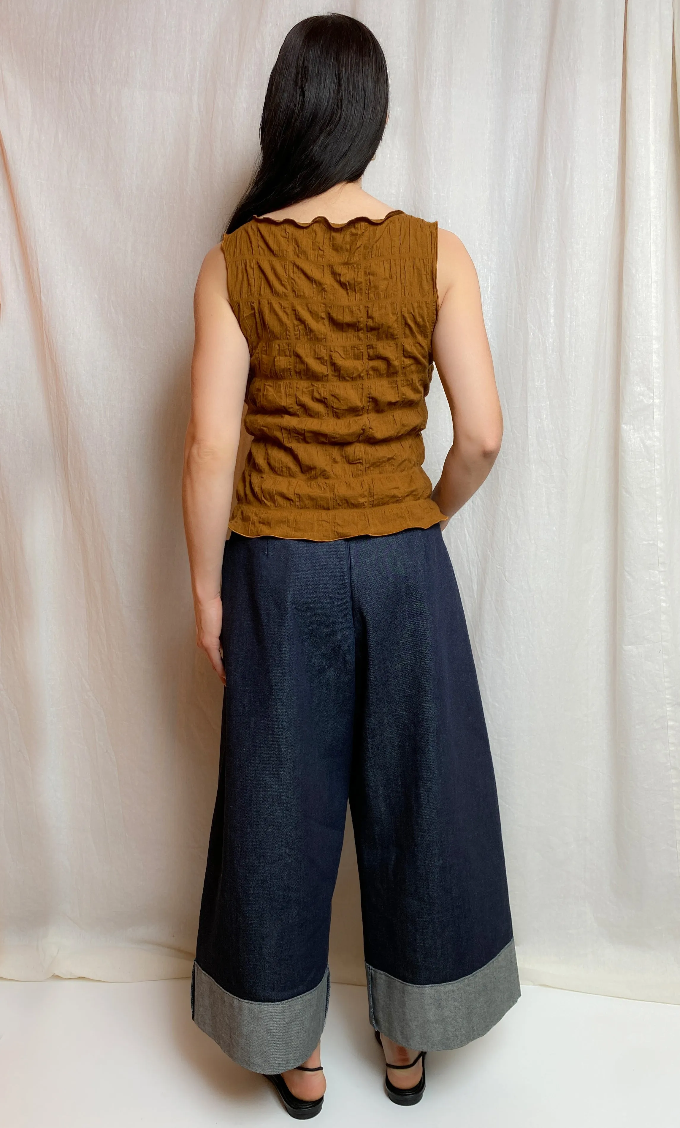 GARDENER'S TANK [ Burnt Orange Cotton, Sleeveless, Crinkled ]