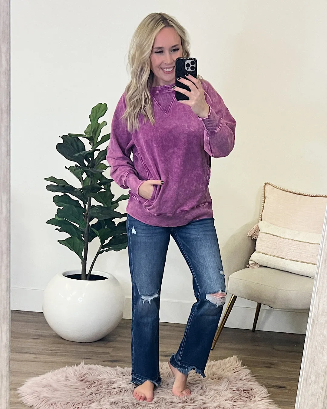 Girlfriend Crewneck Sweatshirt - Ash Light Plum