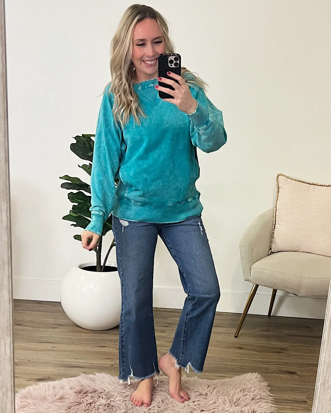 Girlfriend Crewneck Sweatshirt - Ash Light Teal