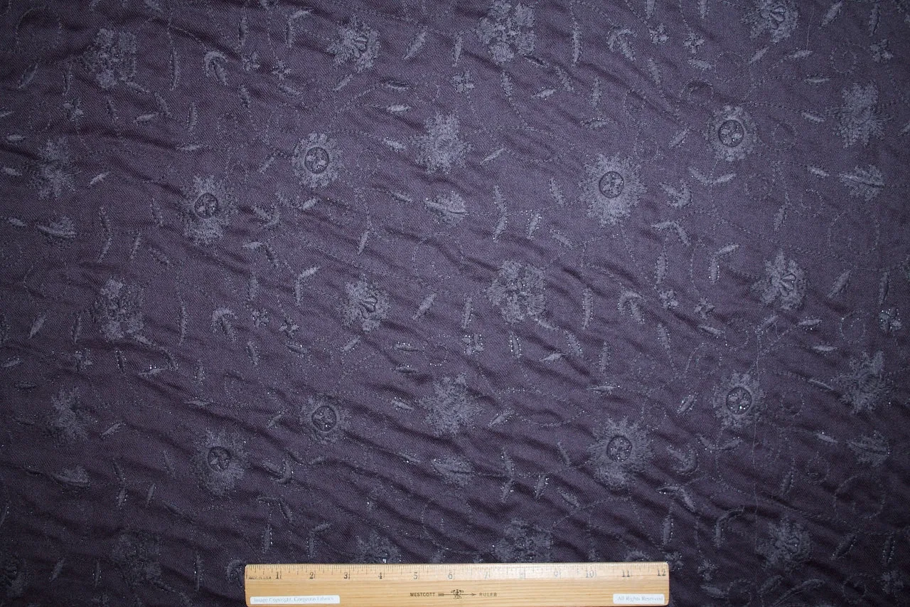 Haute Couture Floral Embroidered Wool - Dark Eggplant/Black