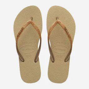 Havaianas Slim Glitter II Flip Flops - Sand/Golden Light Metallic