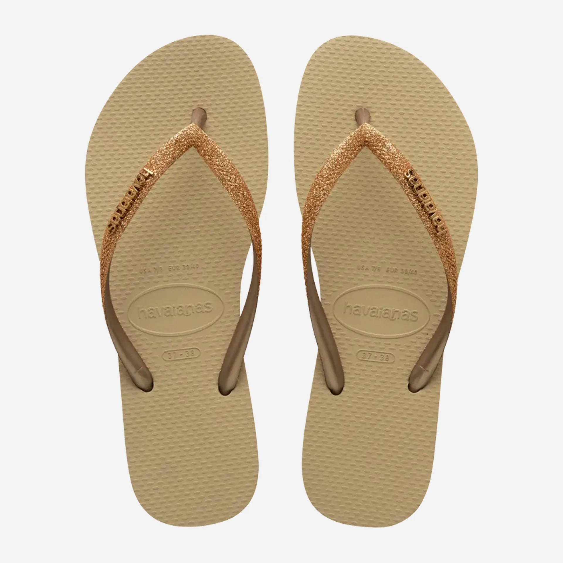 Havaianas Slim Glitter II Flip Flops - Sand/Golden Light Metallic