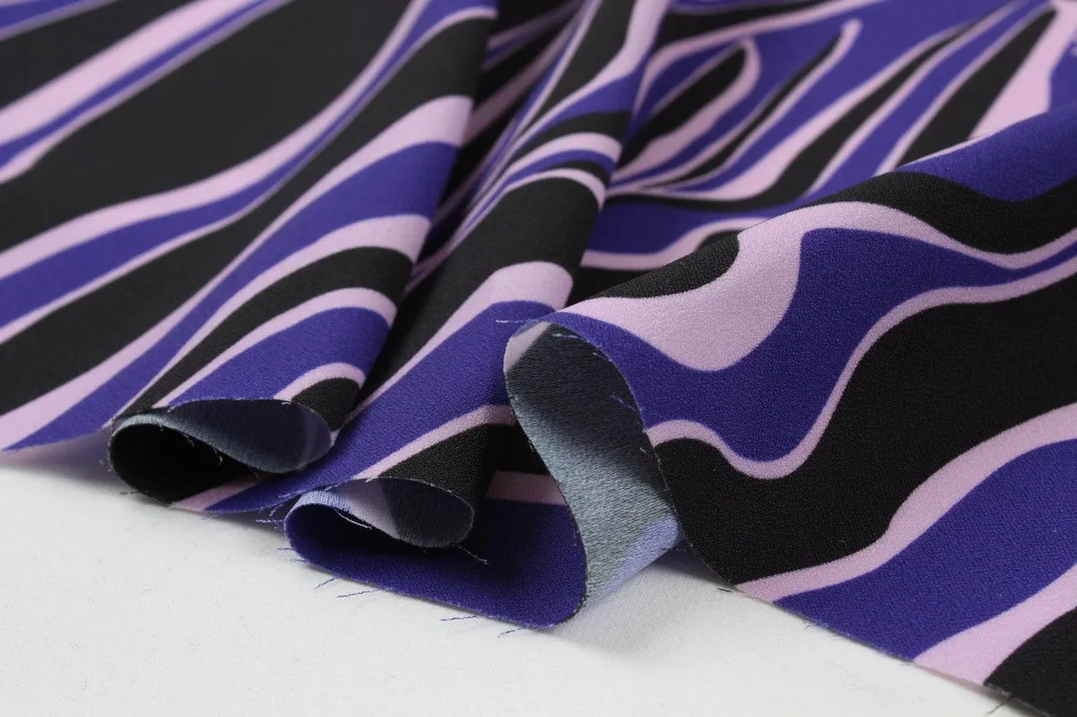 Heavy Viscose Cadi Fabric - Abstract Print - Purple