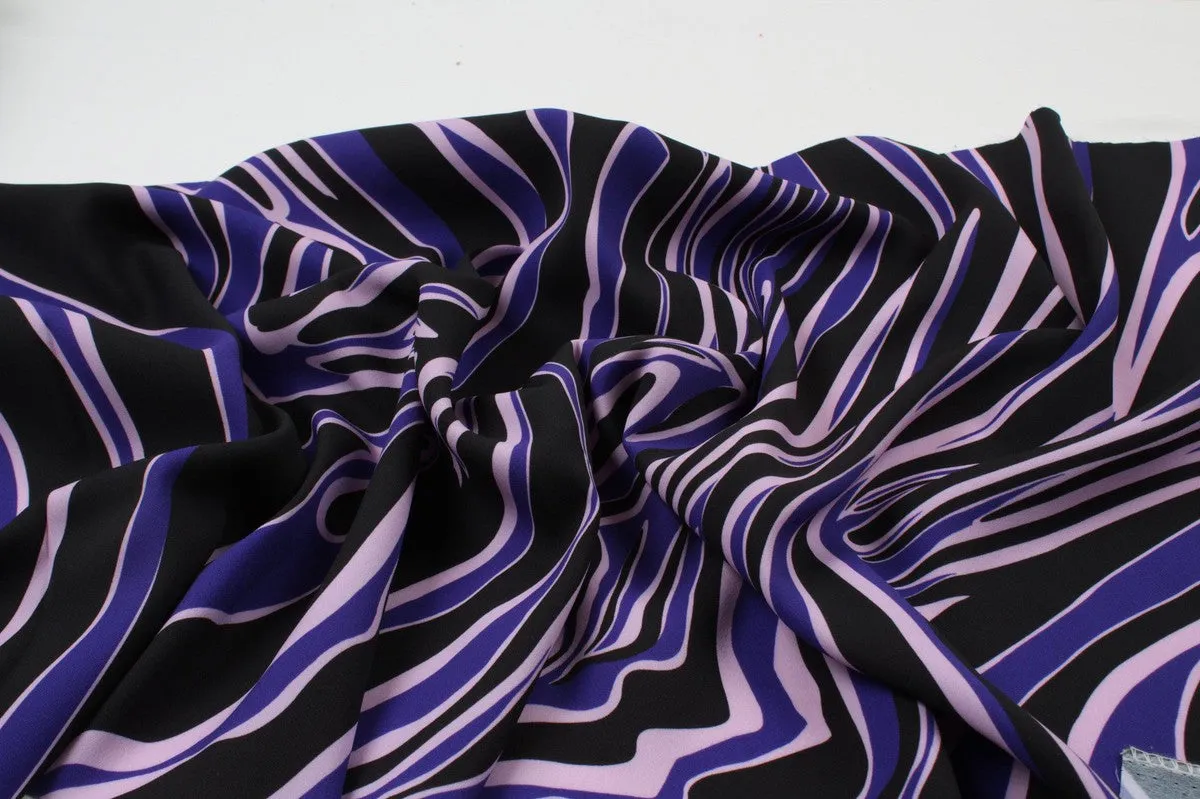 Heavy Viscose Cadi Fabric - Abstract Print - Purple