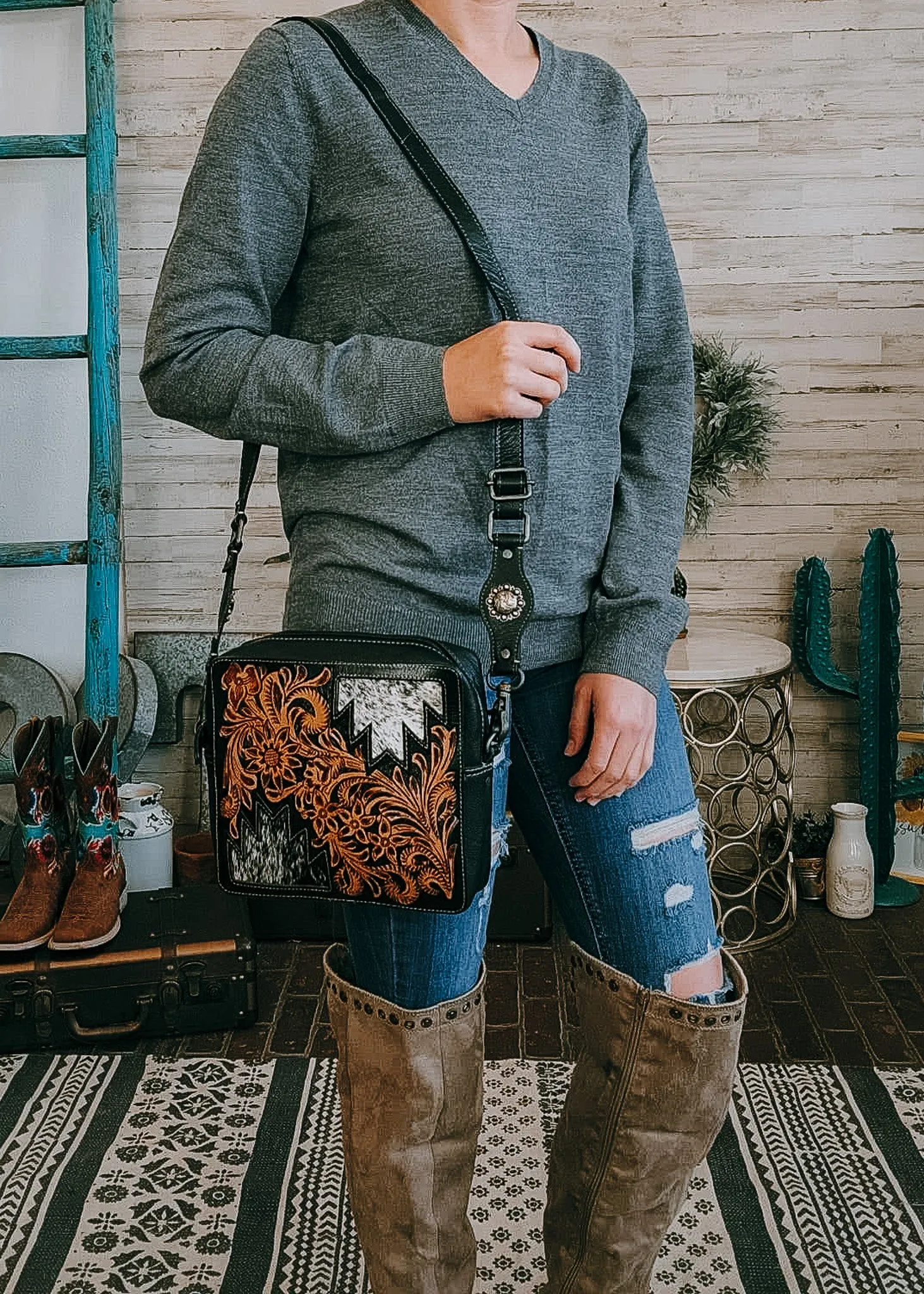 High Mesa Hand Tooled Crossbody Bag