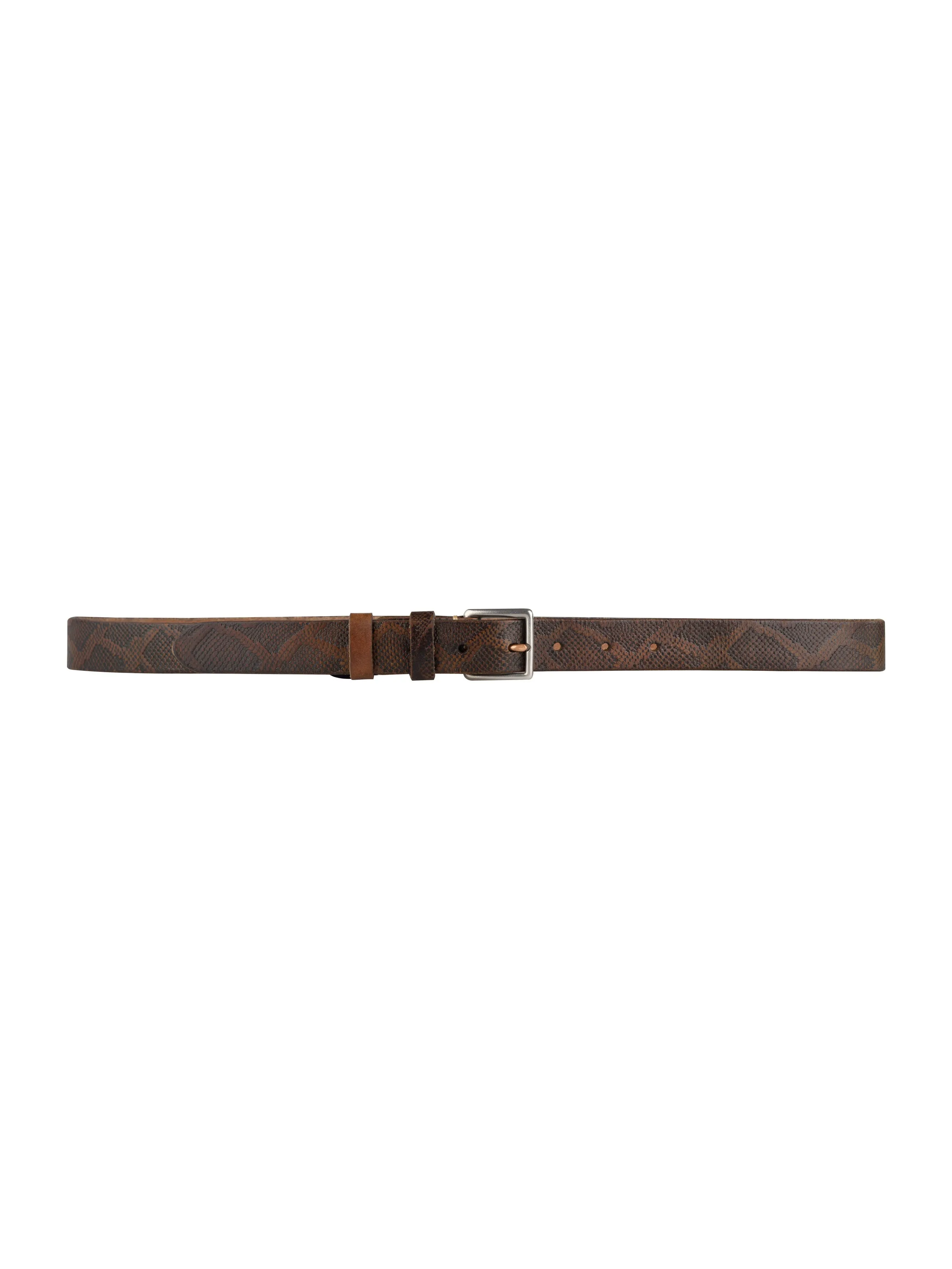 Italian Rustic Phyton Leather Belt with Palladium-toned Buckle