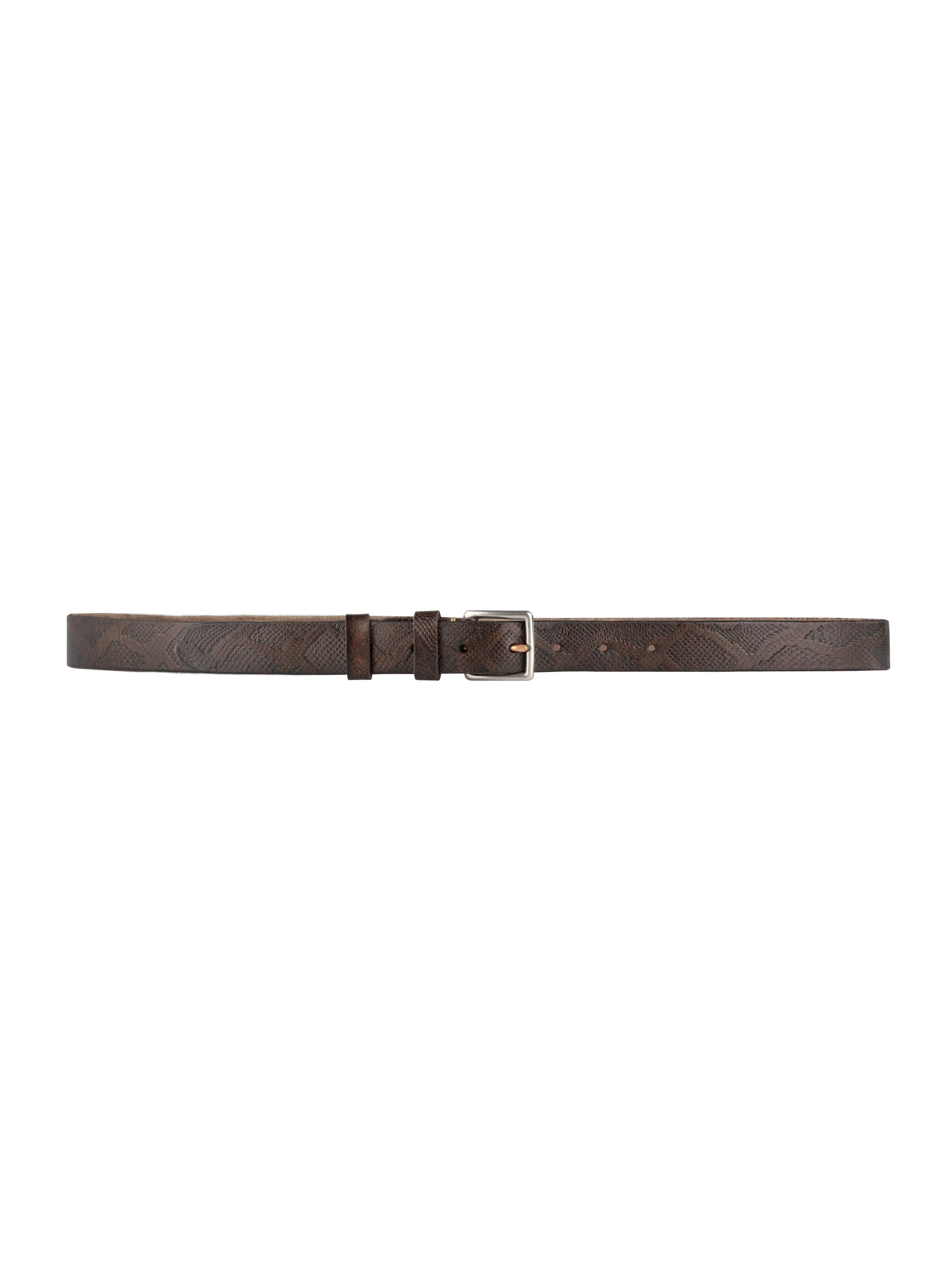 Italian Rustic Phyton Leather Belt with Palladium-toned Buckle