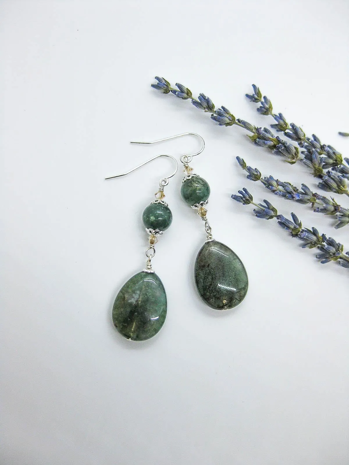 Ivy: Moss Agate Earrings, Large - e489L