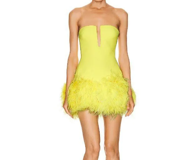 JADA Strapless Feathers Mini Bandage Dress