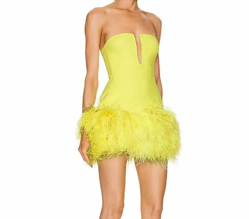 JADA Strapless Feathers Mini Bandage Dress